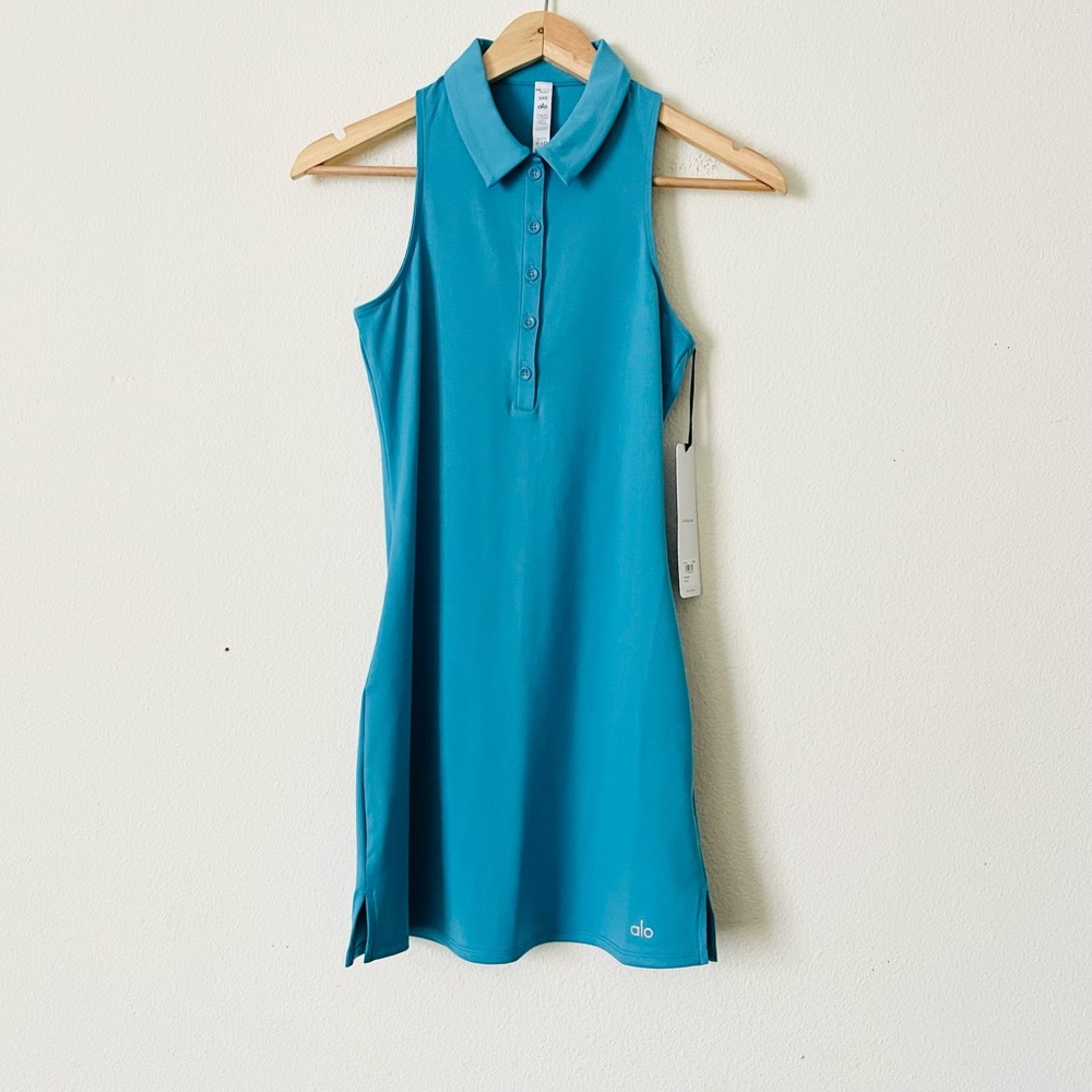 NWT Alo yoga XXS Charmed Collared sleeveless tennis dress in Blue Splash